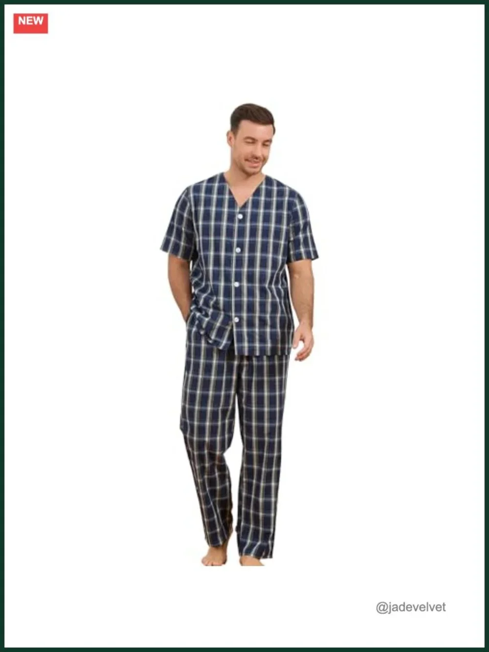 100% Cotton Men's Pajama Set - Short Sleeve Button Up Sleepwear